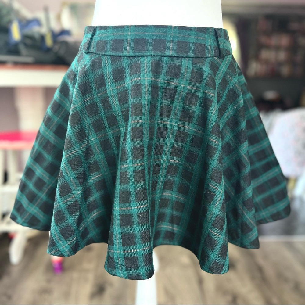 Vintage Chicwish Green Plaid Skater Mini Skirt
